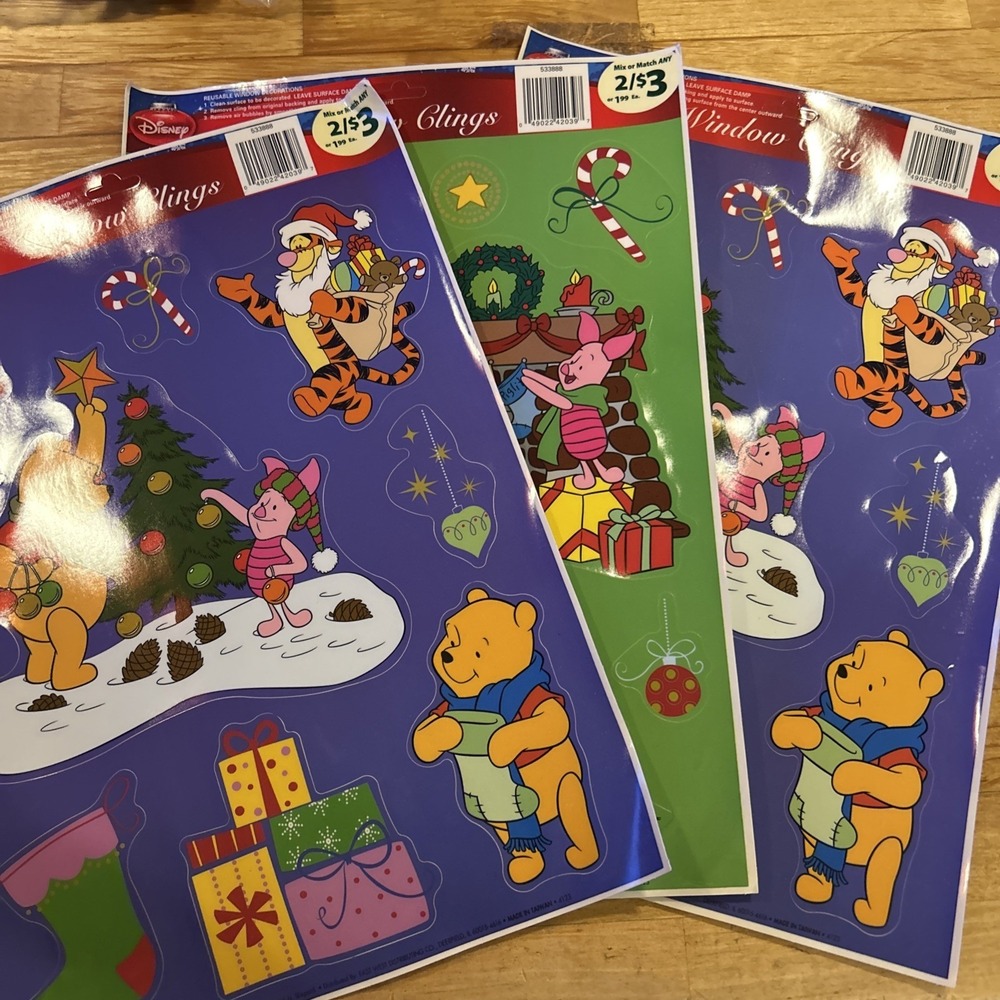 Vintage 12 In. X 17 In. Sheet ~Winnie the Pooh~ Christmas Window Cling Sheets